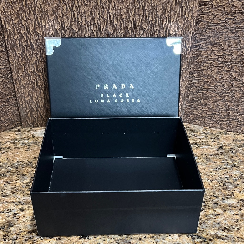 Prada Black Empty Storage Box With Silver Corners